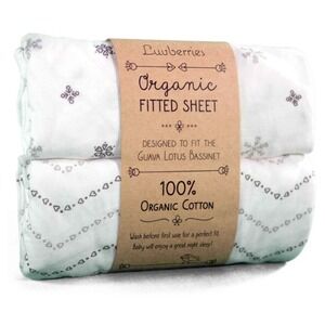 2 Luvberries Guava Lotus Bassinet Organic Cotton Fitted Sheet Set Gray White NWT